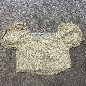 Madewell Cream Floral Blouse with Puff Sleeves